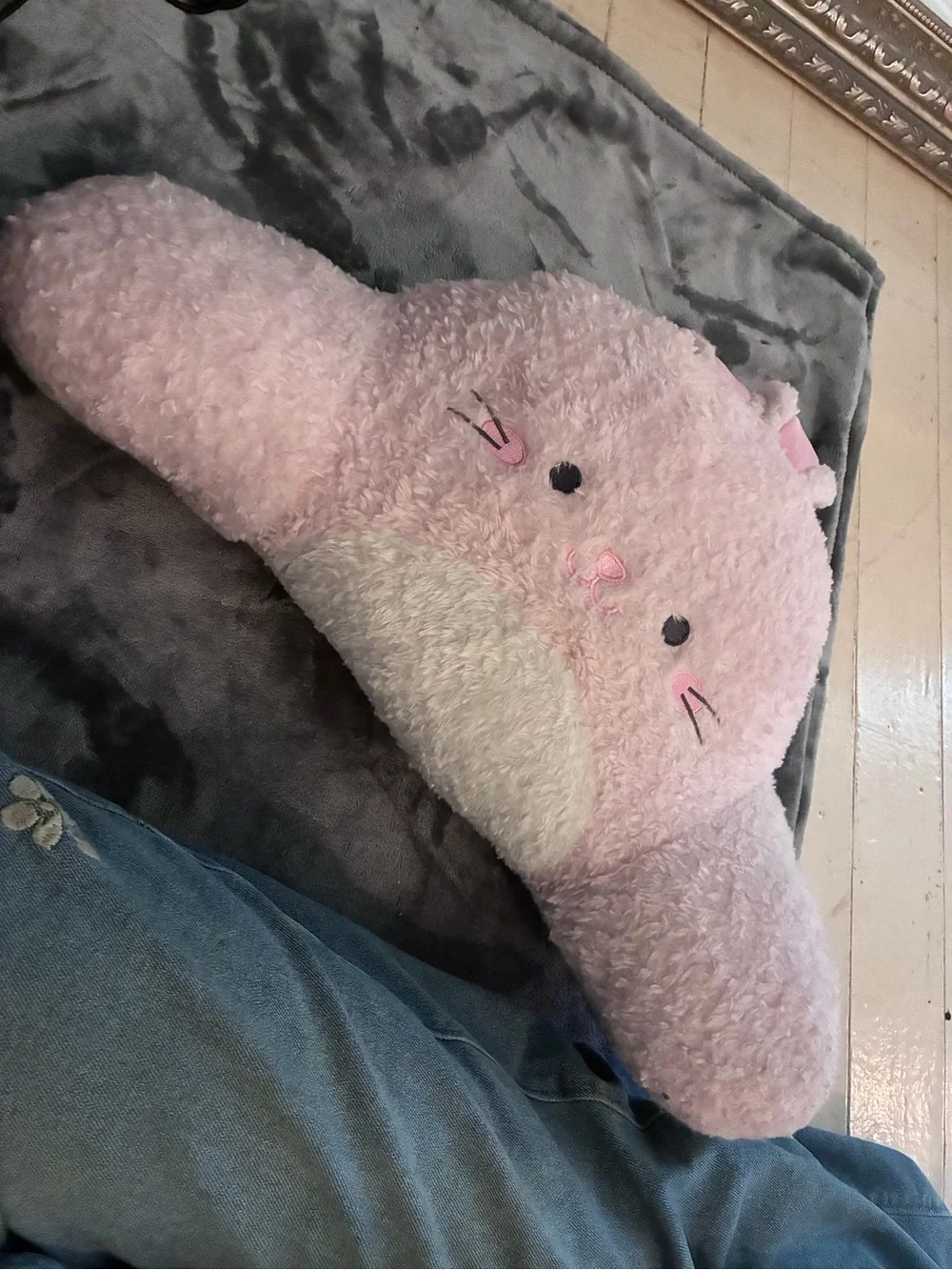 Teens Backrest Large Pink White Sherpa Bed Arms Bunny Ears Plush Pillow CUTE